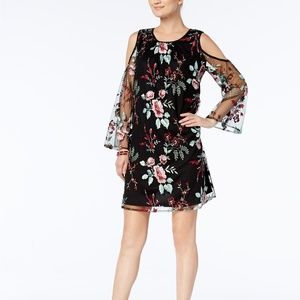 🌻 ECI Embroidered Cold-Shoulder Shift Dress